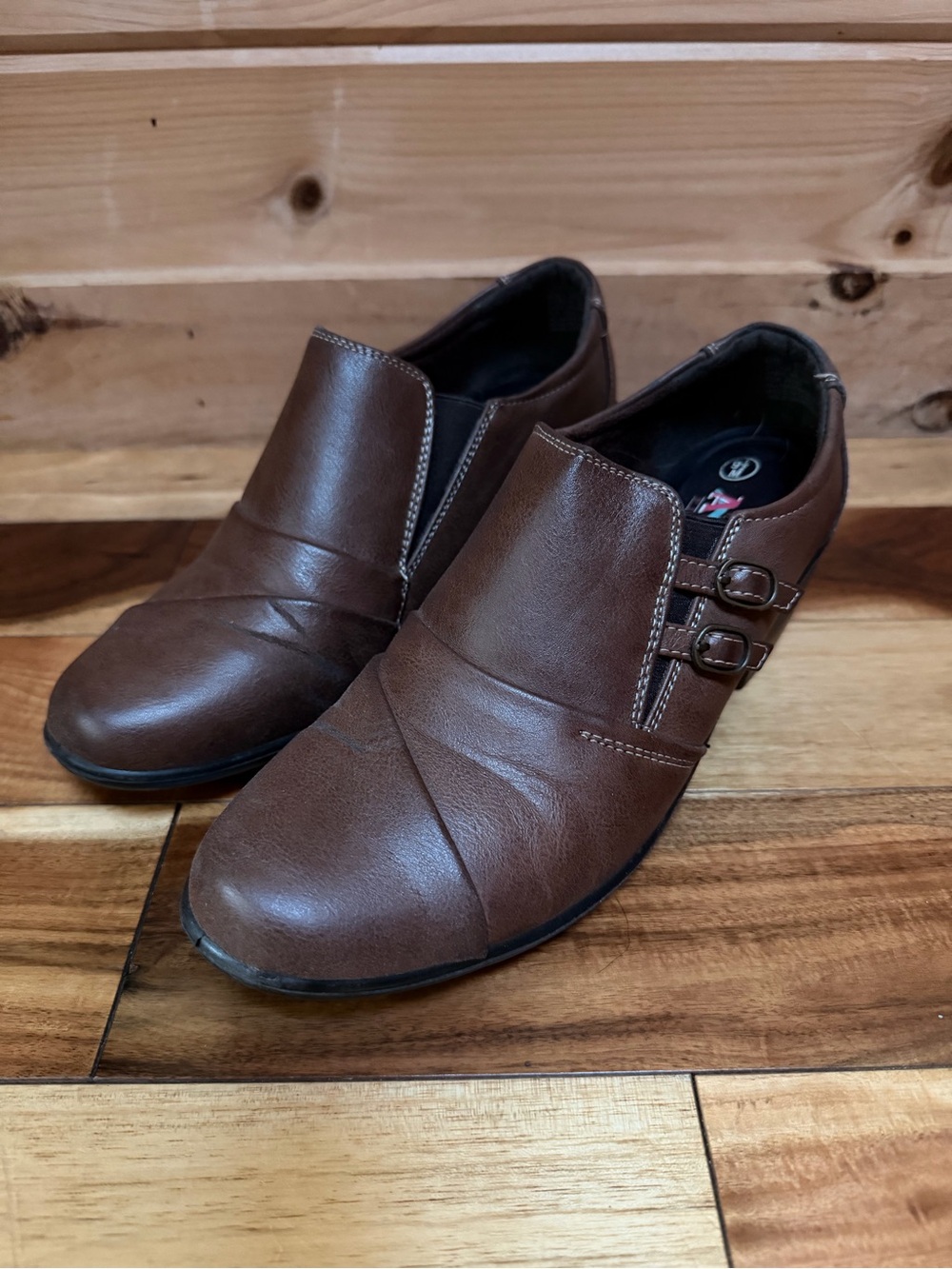 Women's Brown Slip-On Buckle Shoes